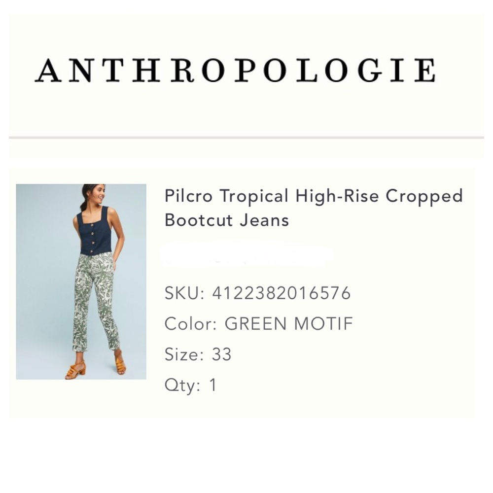 Pilcro Tropical Bootcut Jeans, 33 (green motif)
